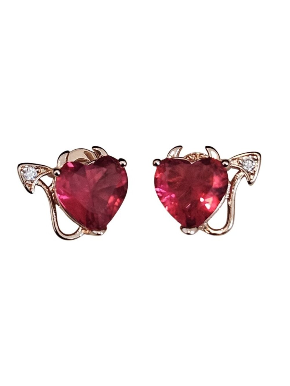 Rose Gold Vermeil Red Devils Heart Stud Pierced Earrings